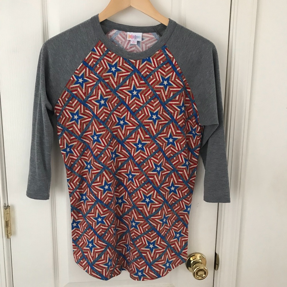 Lularoe Randy Gray Sleeves Stars and Stripes Small